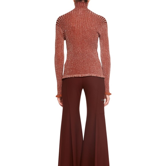 Chloe - Lurex Rib Turtleneck Knit Sweater Top in Metallic Red XS - Picture 3 of 6